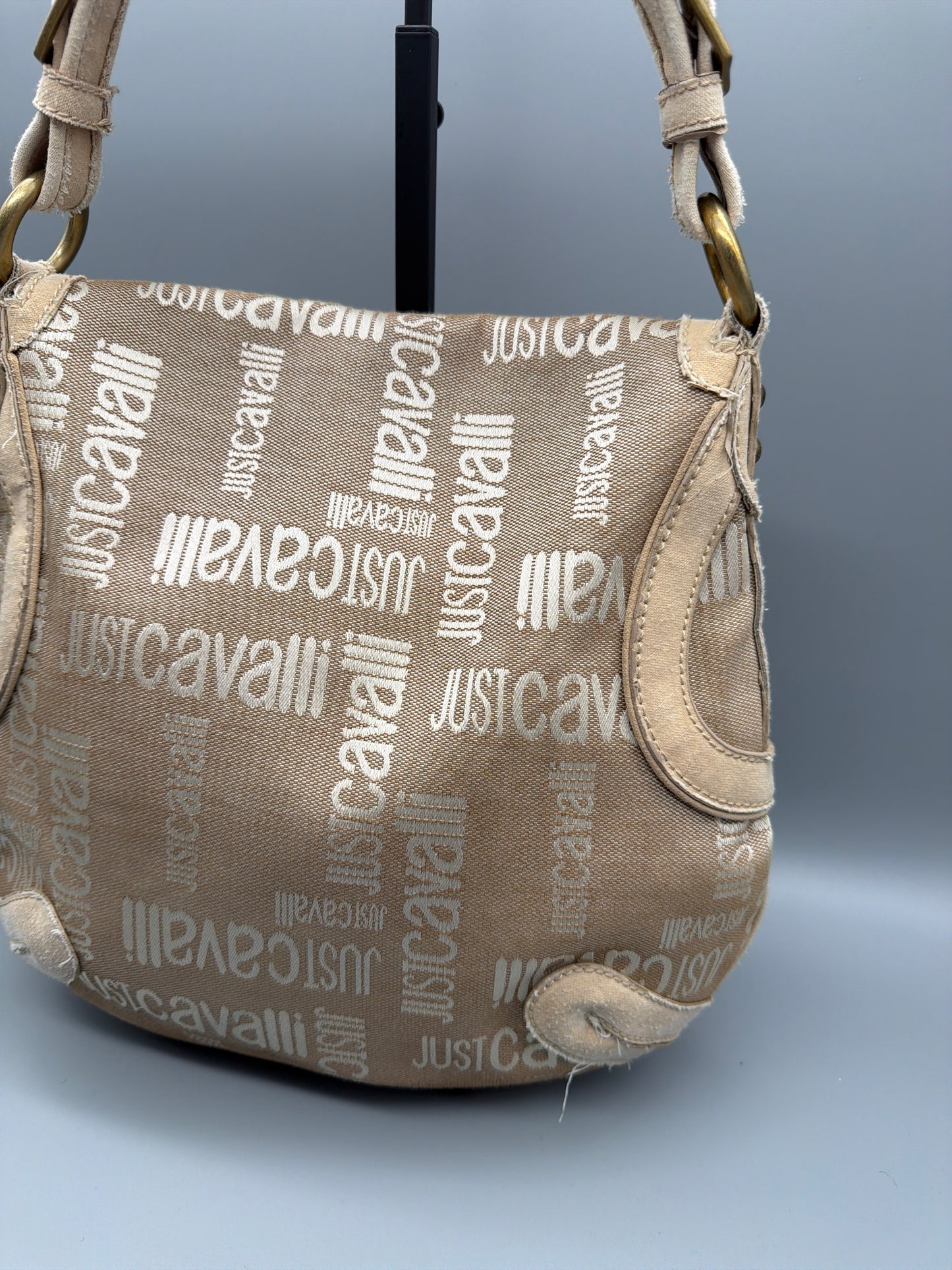 Just Cavalli Archive Monogram Suede Detail Shoulder Bag - Beige / Sand