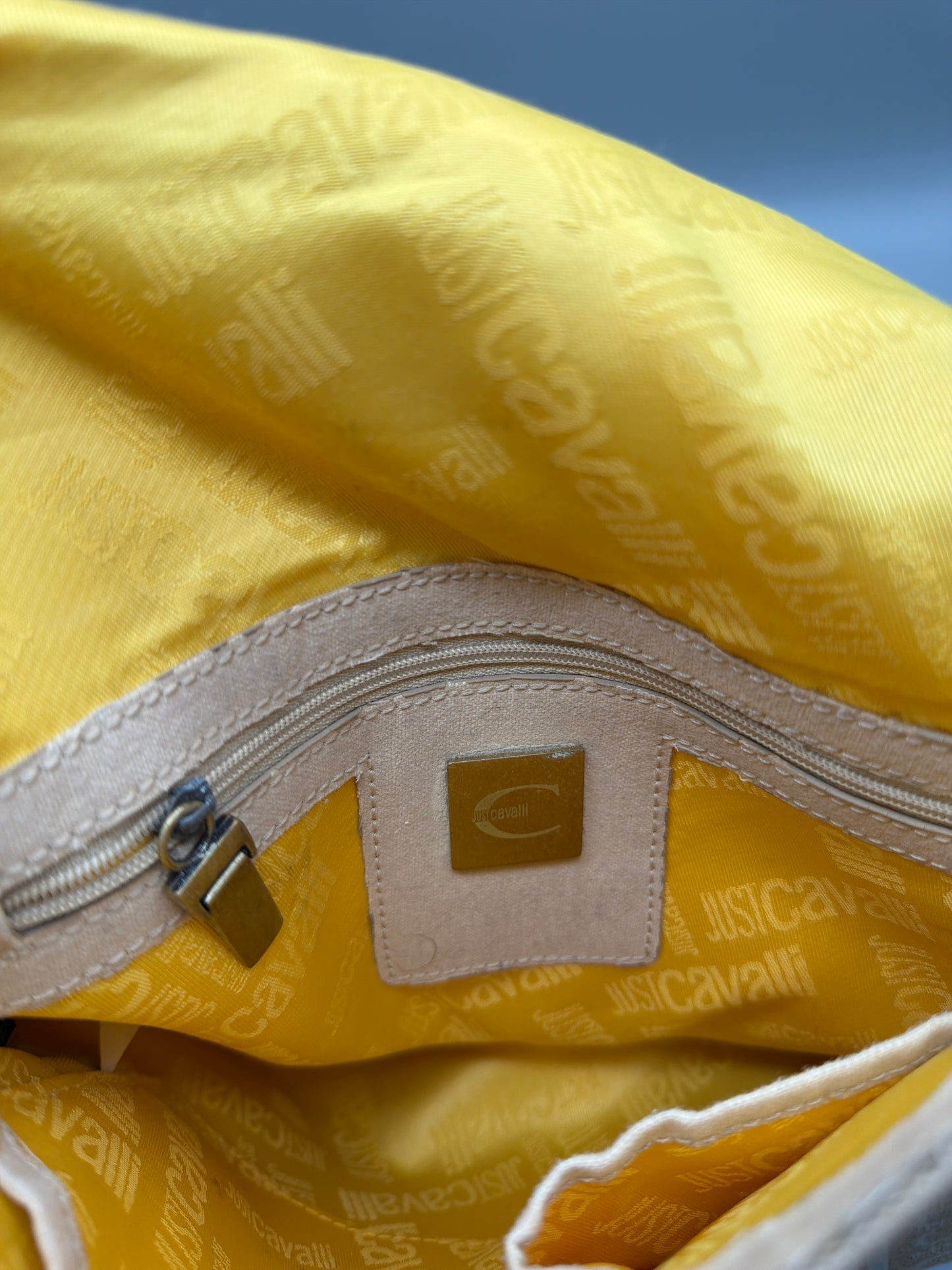 Just Cavalli Archive Monogram Suede Detail Shoulder Bag - Beige / Sand