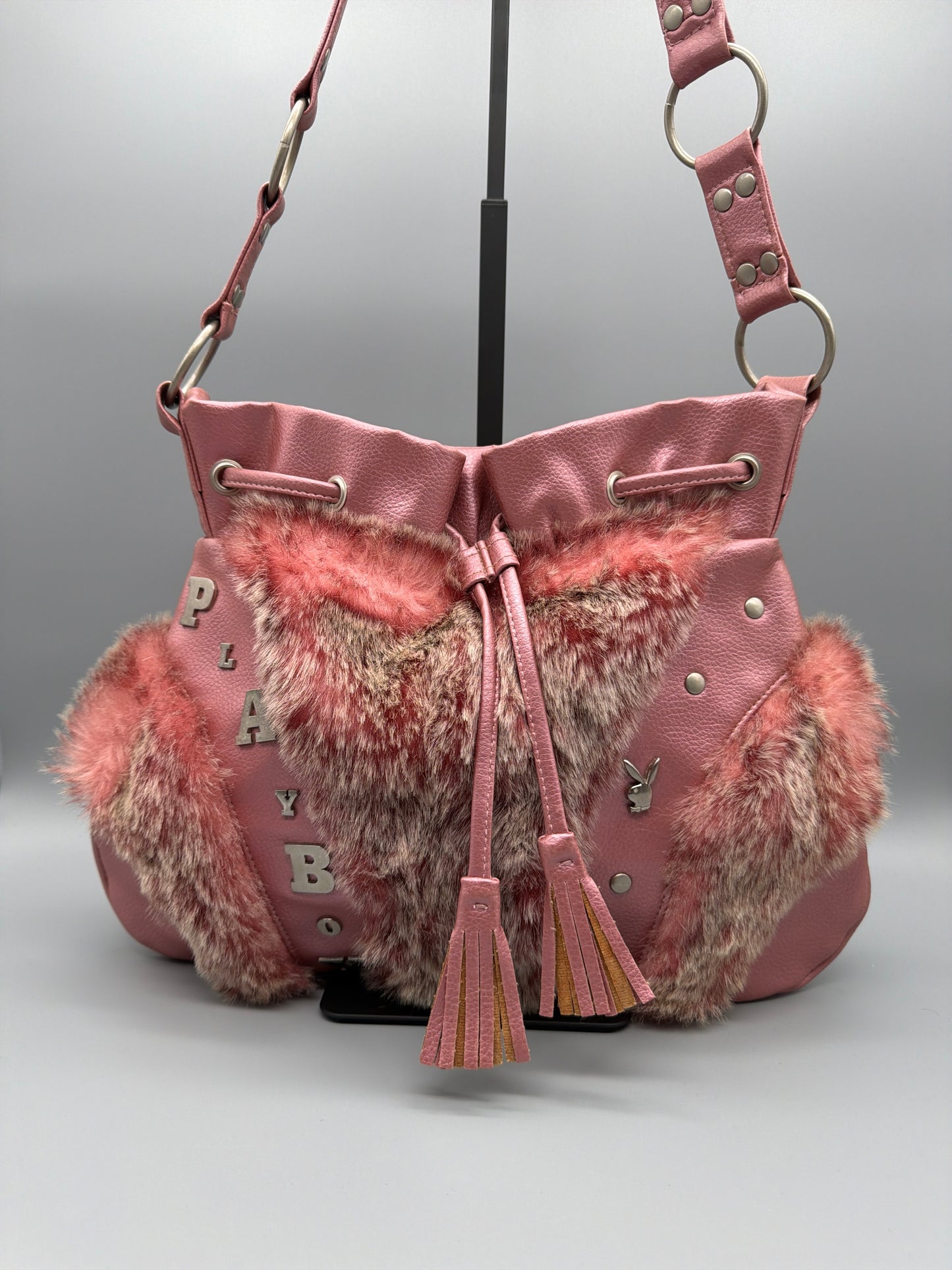 Playboy Y2K Fur Trim Shoulder Bag - Pink Coquette