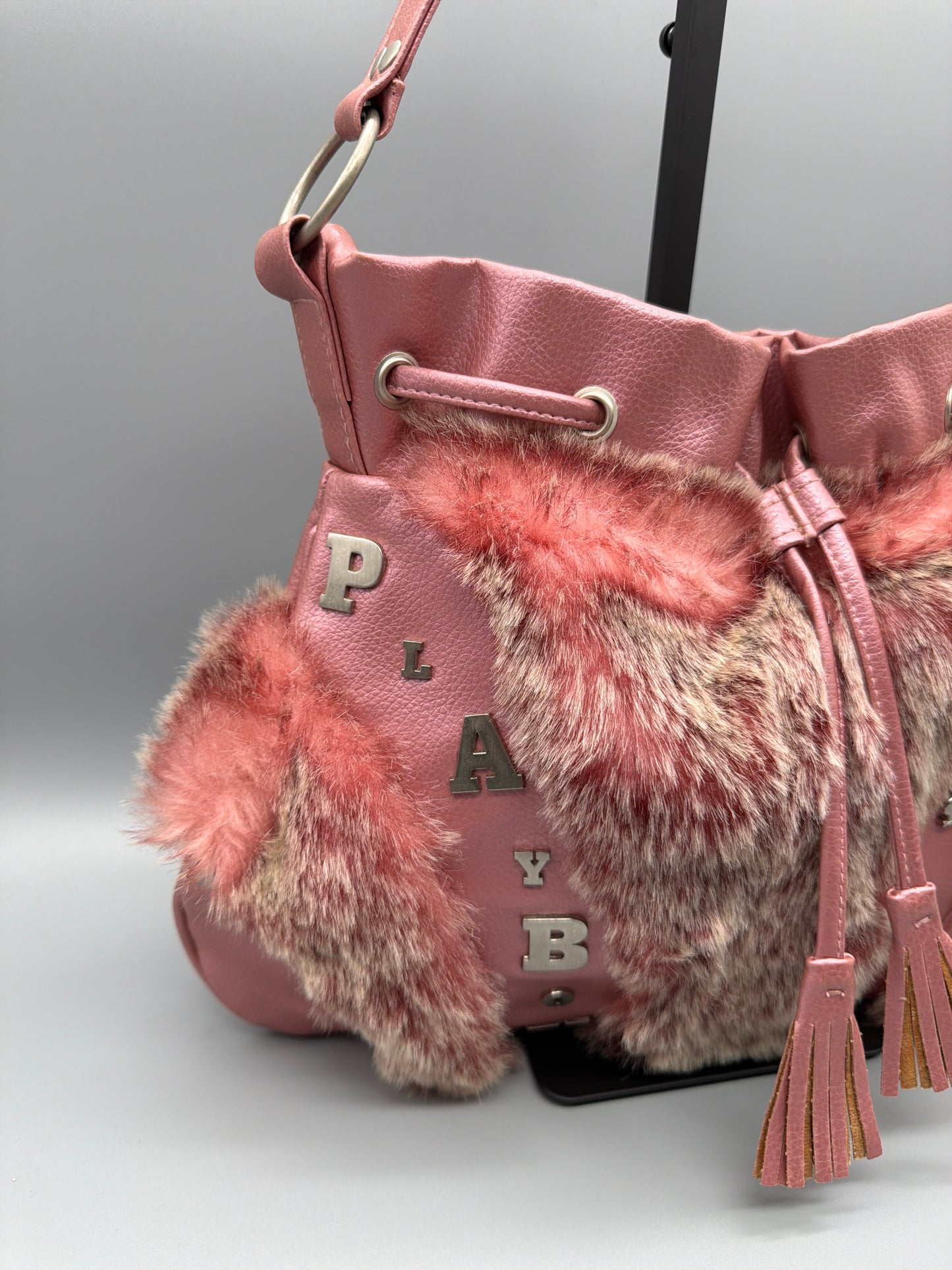 Playboy Y2K Fur Trim Shoulder Bag - Pink Coquette