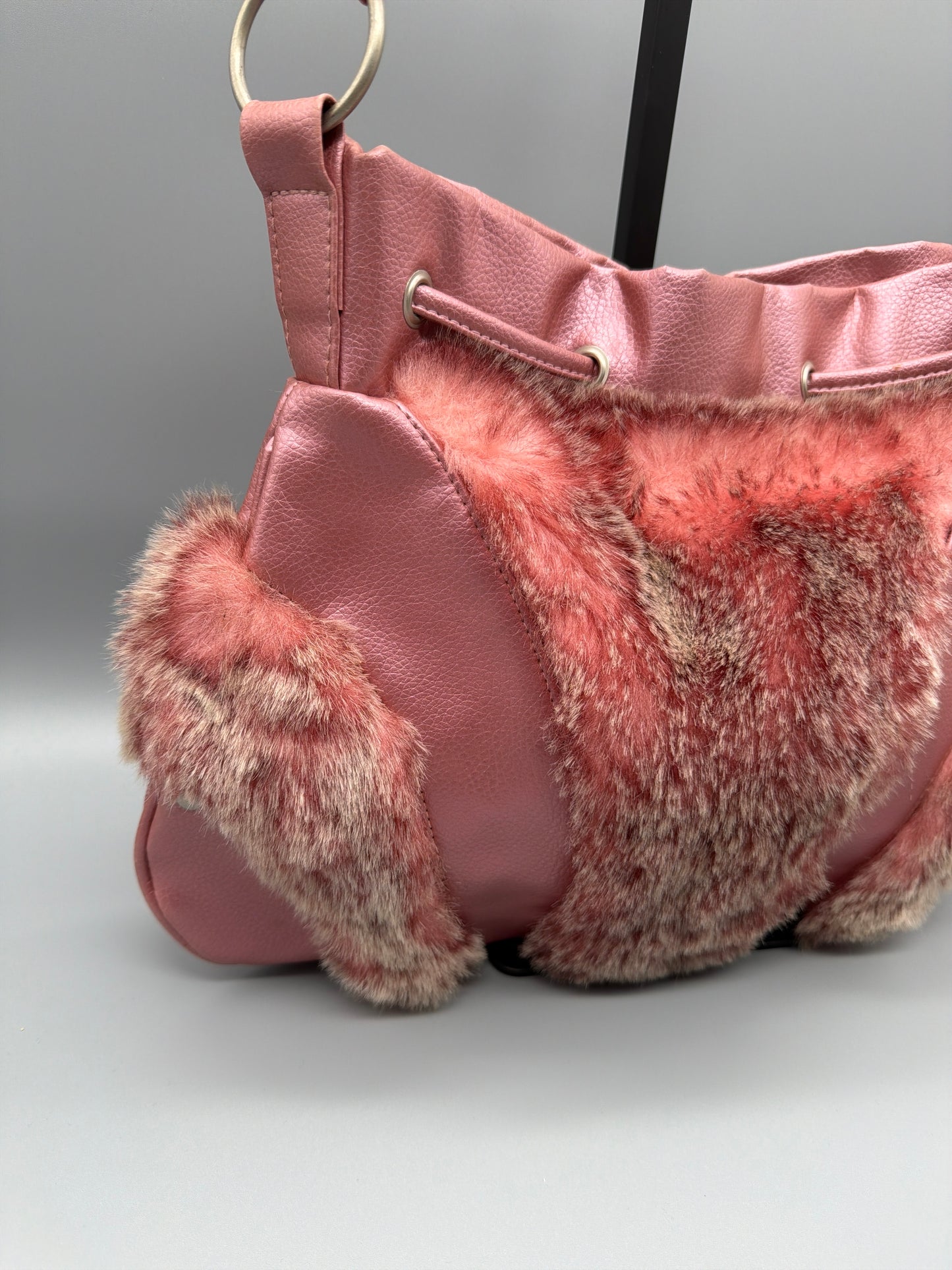 Playboy Y2K Fur Trim Shoulder Bag - Pink Coquette