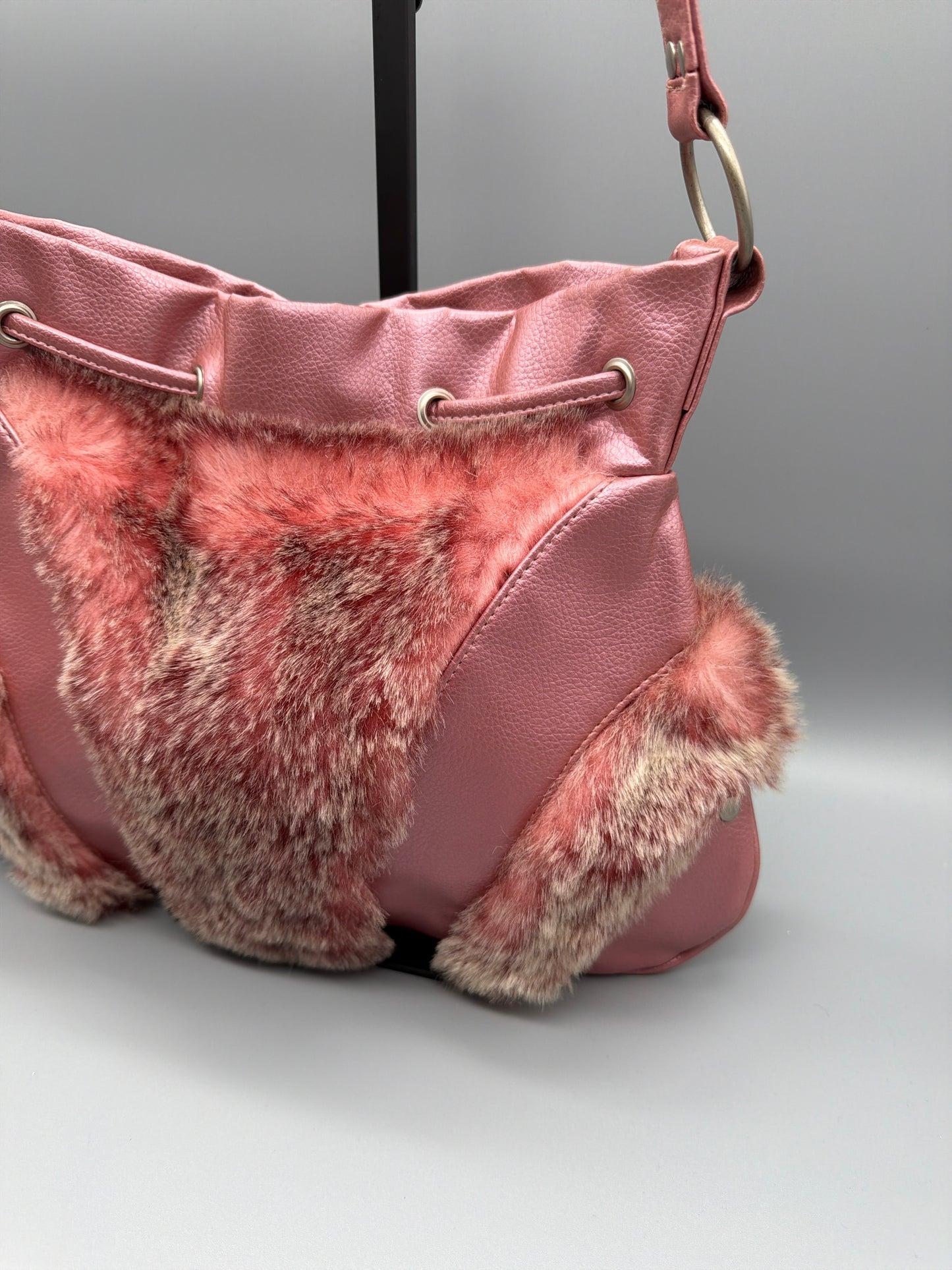 Playboy Y2K Fur Trim Shoulder Bag - Pink Coquette