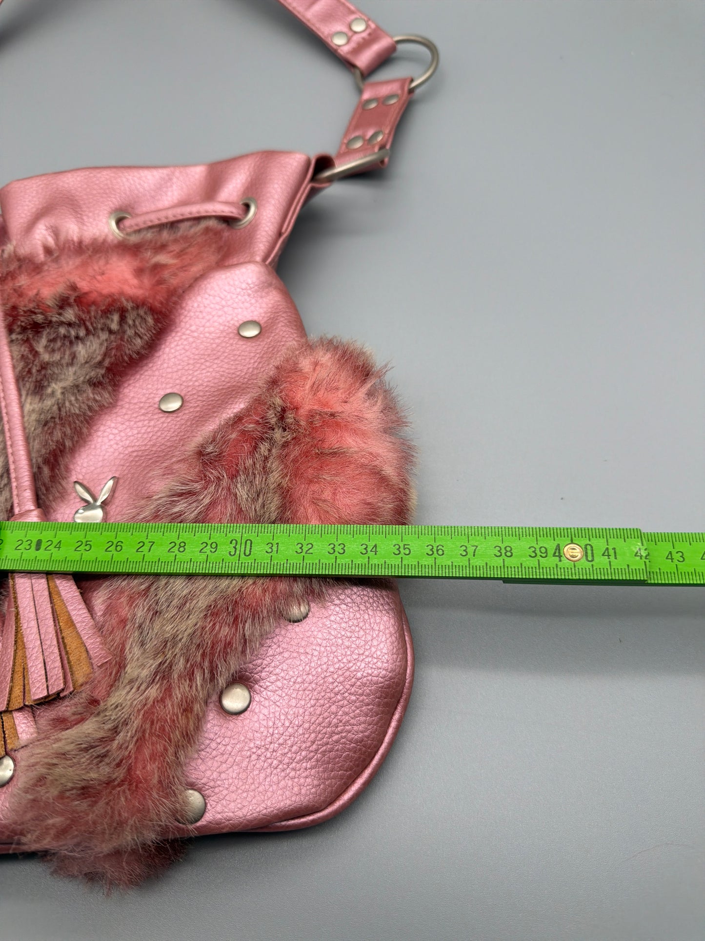 Playboy Y2K Fur Trim Shoulder Bag - Pink Coquette
