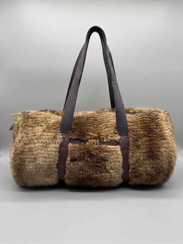 Miss Sixty Vintage Y2K Faux Fur Barrel Bag - Brown / Tiger Pattern