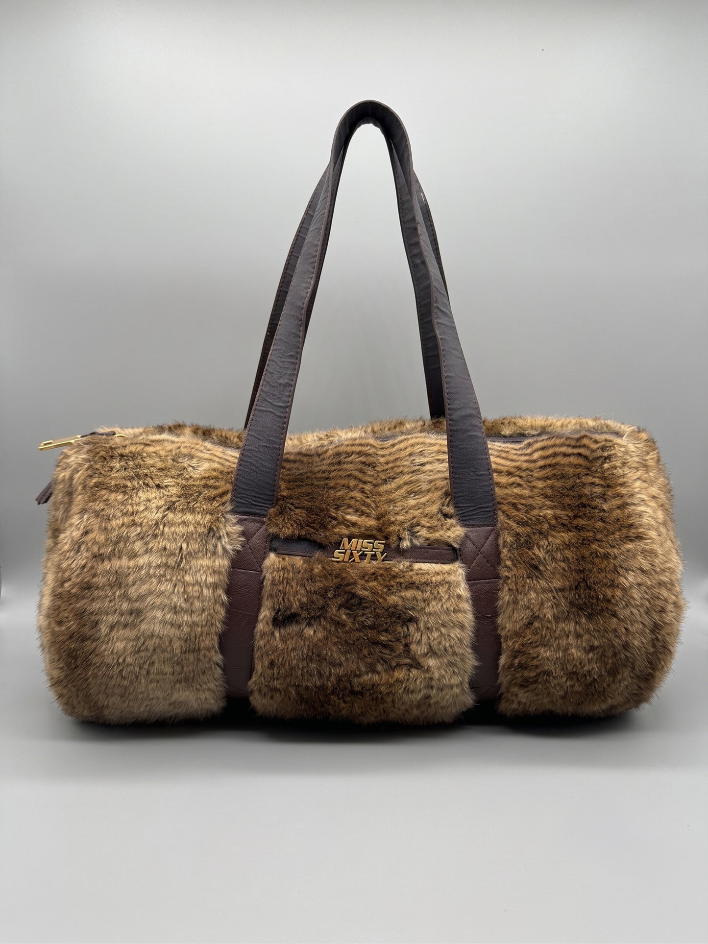 Miss Sixty Vintage Y2K Faux Fur Barrel Bag - Brown / Tiger Pattern