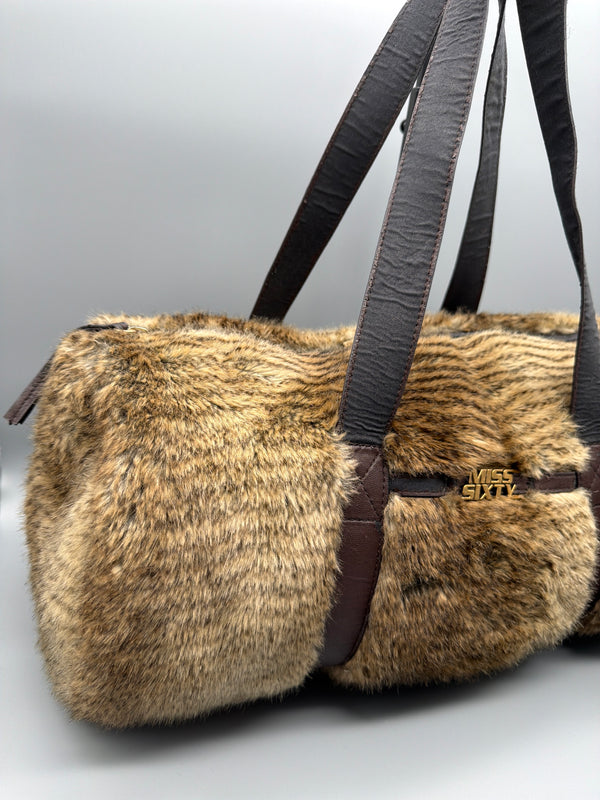 Miss Sixty Vintage Y2K Faux Fur Barrel Bag - Brown / Tiger Pattern