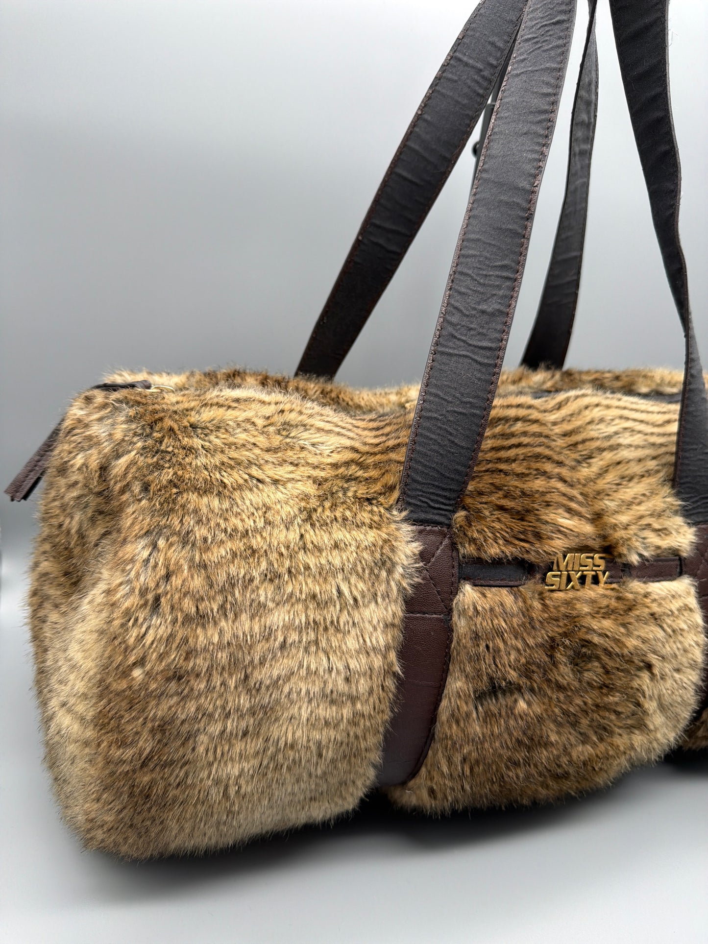 Miss Sixty Vintage Y2K Faux Fur Barrel Bag - Brown / Tiger Pattern