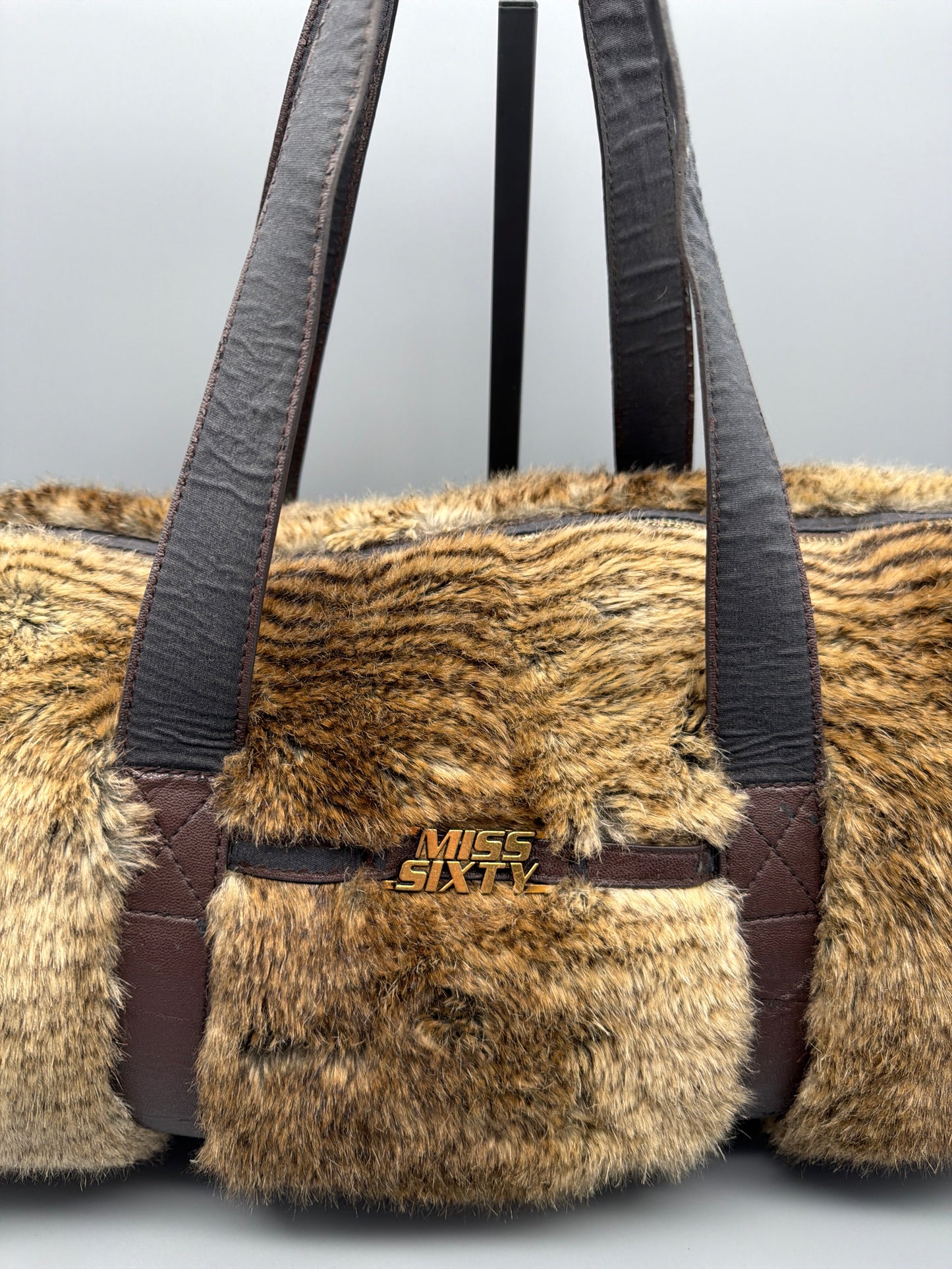 Miss Sixty Vintage Y2K Faux Fur Barrel Bag - Brown / Tiger Pattern