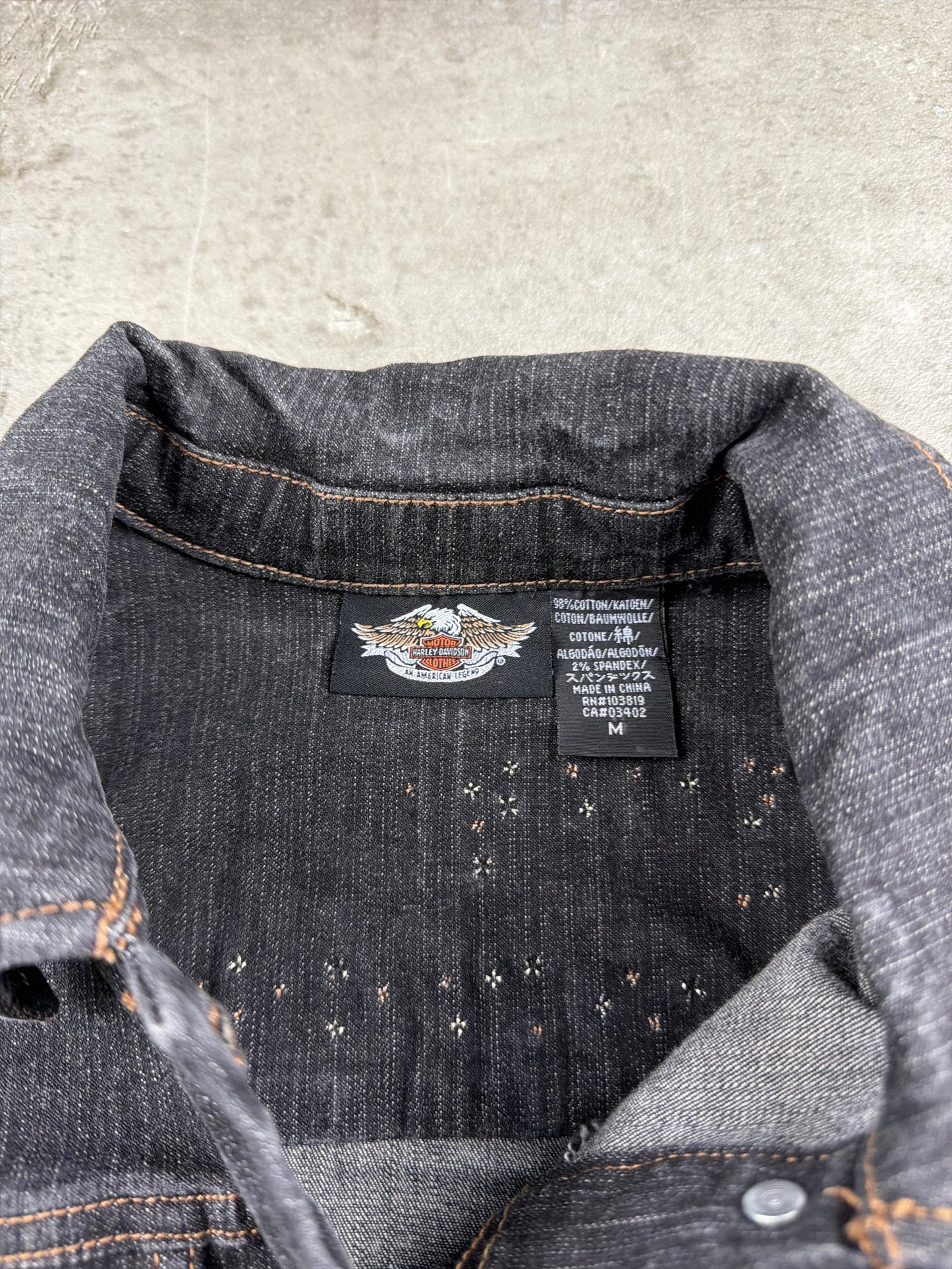Harley-Davidson Y2K Eagle Studded Cropped Denim Jacket - Washed Black
