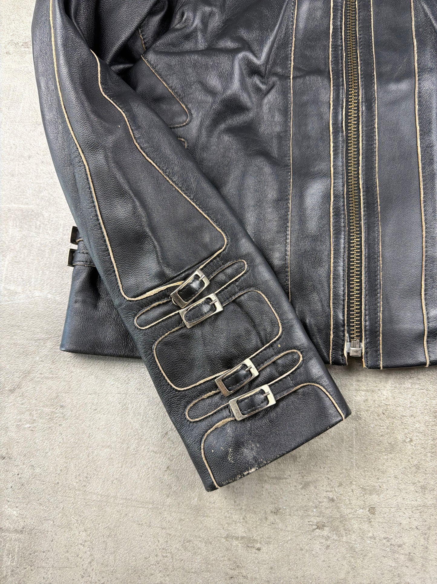 Harley-Davidson Vintage Y2K Leather Jacket - Black / Gold Stitching