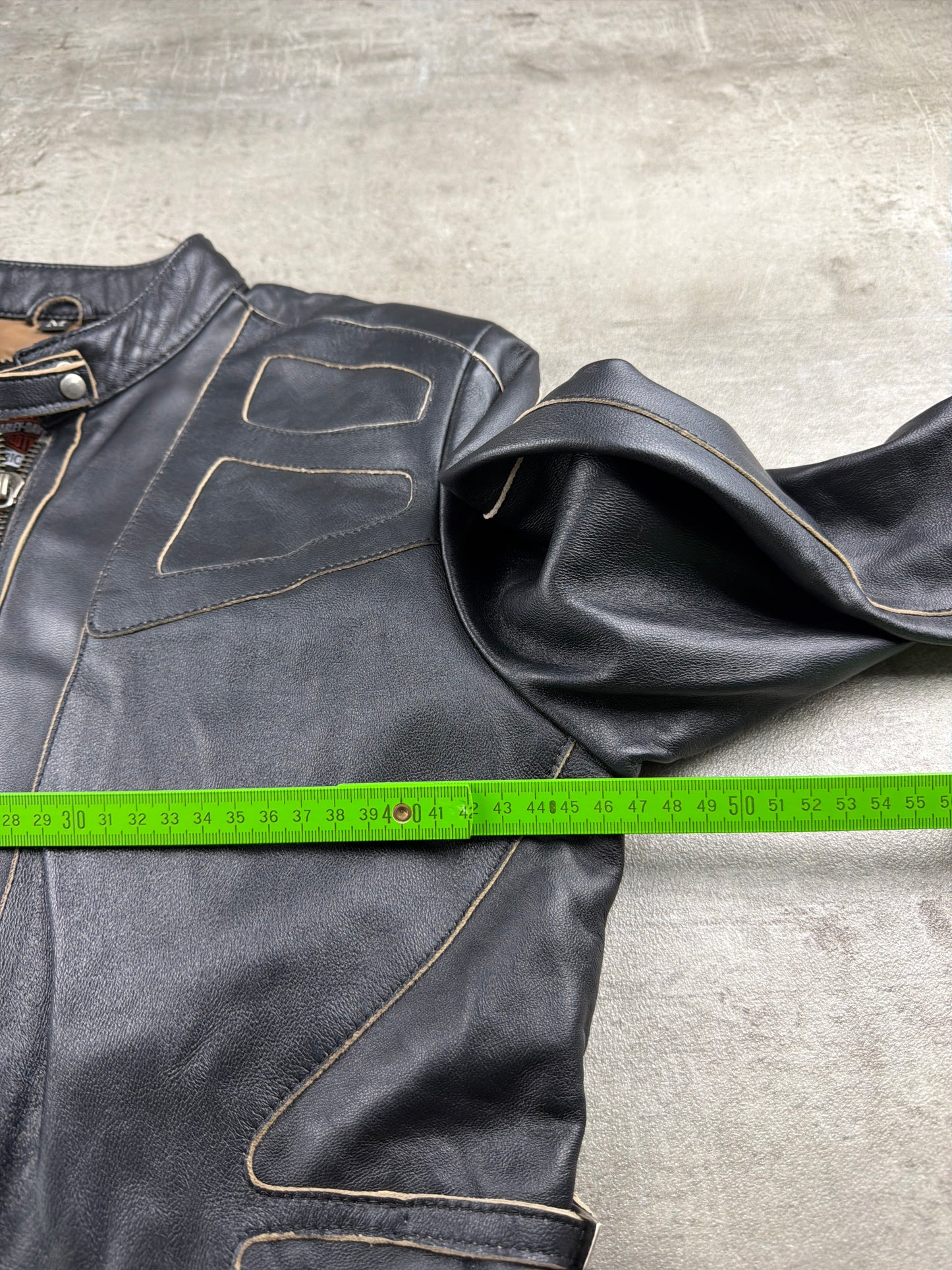 Harley-Davidson Vintage Y2K Leather Jacket - Black / Gold Stitching