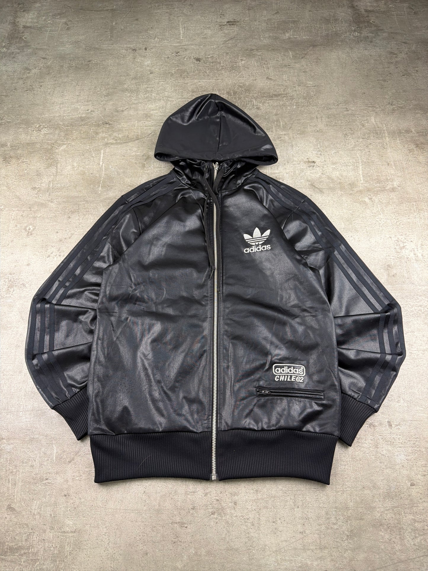 Adidas Chile 62 Wet-Look Zip Hoodie - All Black