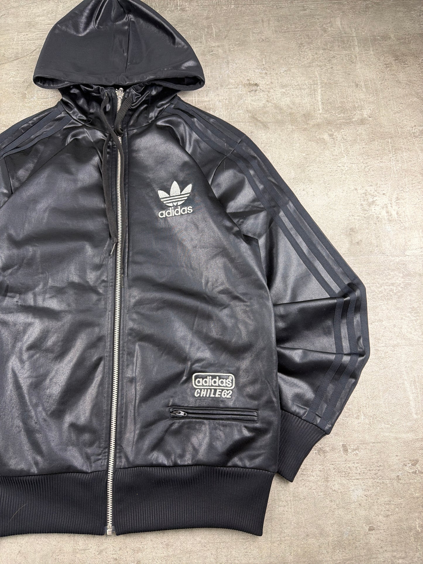 Adidas Chile 62 Wet-Look Zip Hoodie - All Black