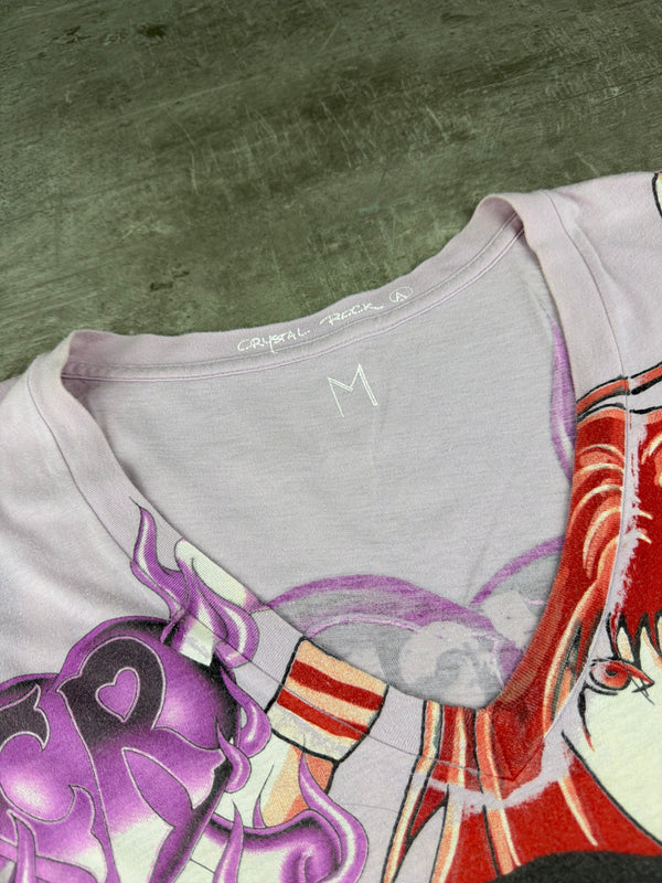 Crystal Rock by Christian Audigier "Anime Graphic" V-Neck Top - Purple Multicolor