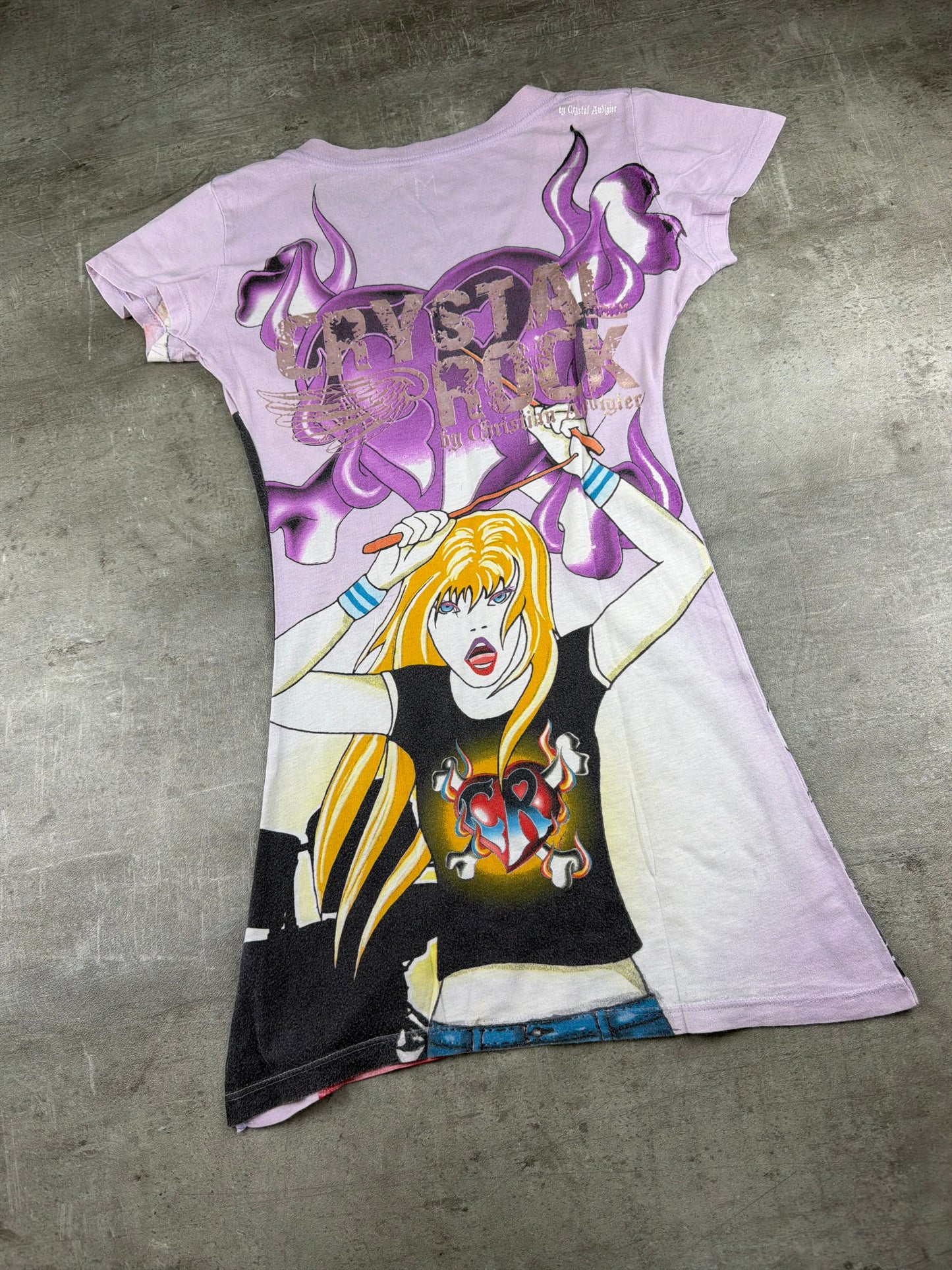 Crystal Rock by Christian Audigier "Anime Graphic" V-Neck Top - Purple Multicolor