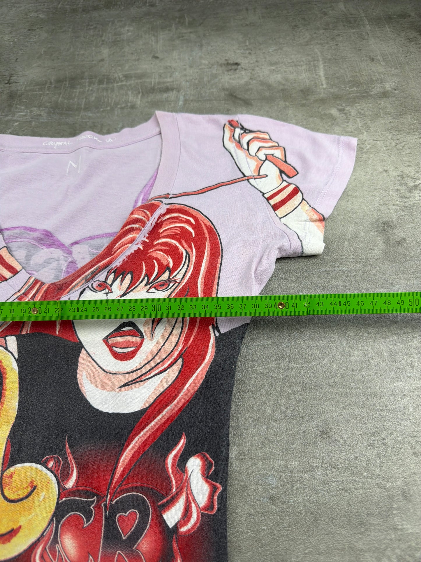 Crystal Rock by Christian Audigier "Anime Graphic" V-Neck Top - Purple Multicolor