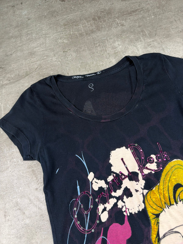 Crystal Rock by Christian Audigier Y2K Glam Rock Skull Top - Black/Pink
