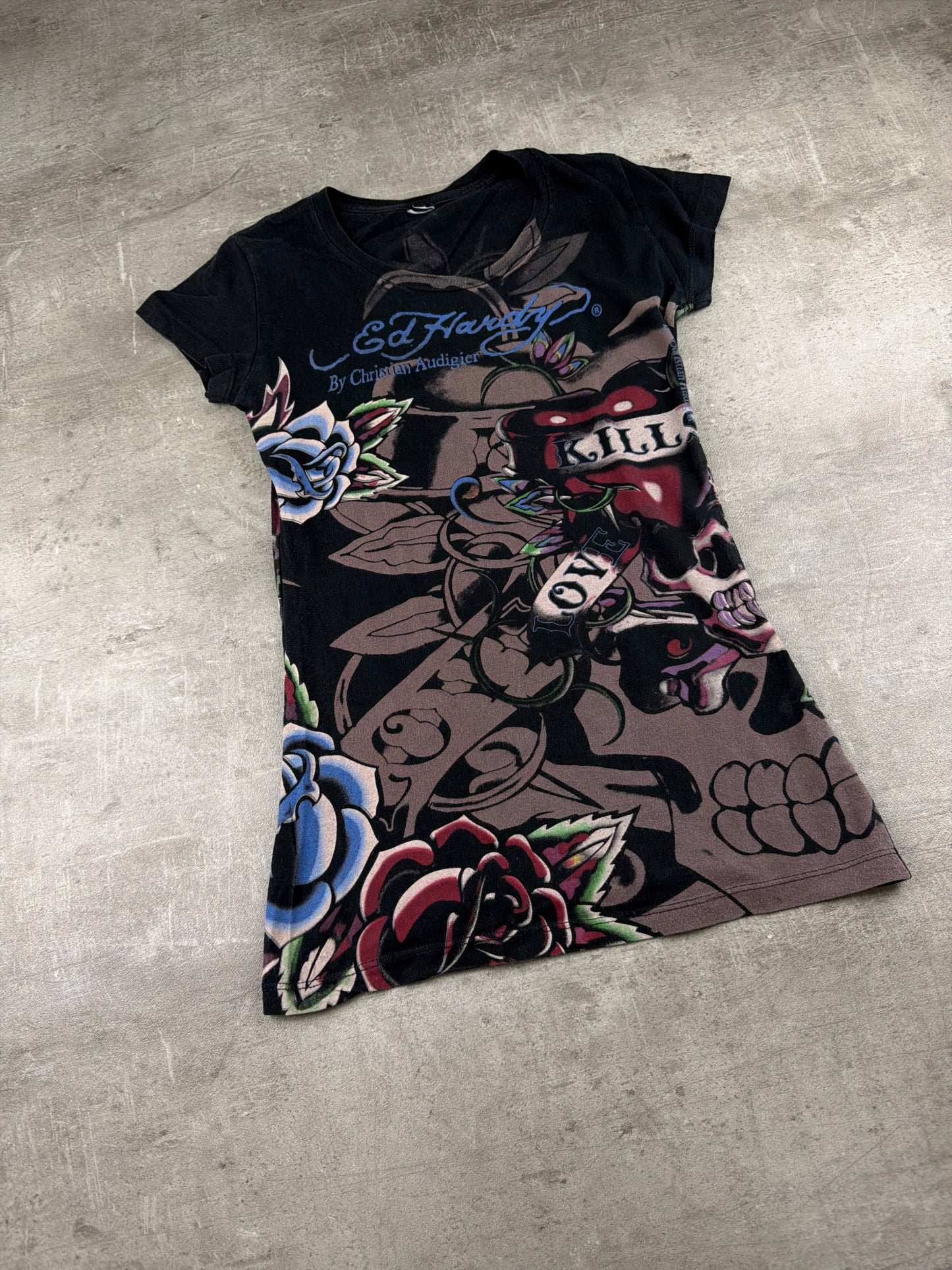 Ed Hardy by Christian Audigier "Love Kills Slowly" Graphic Tee - Black & Multicolor