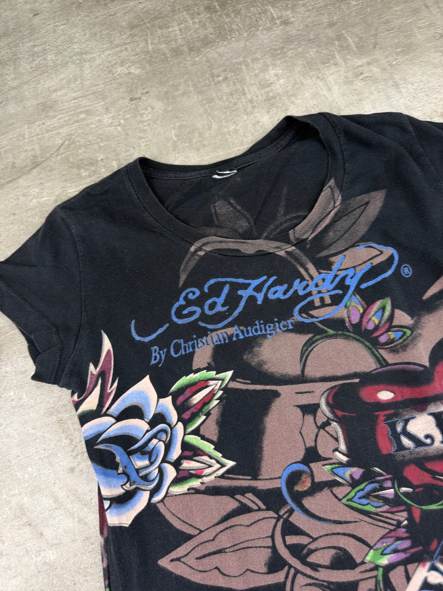 Ed Hardy by Christian Audigier "Love Kills Slowly" Graphic Tee - Black & Multicolor