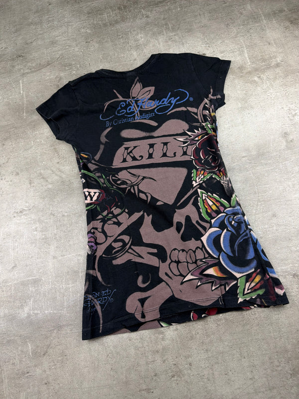 Ed Hardy by Christian Audigier "Love Kills Slowly" Graphic Tee - Black & Multicolor
