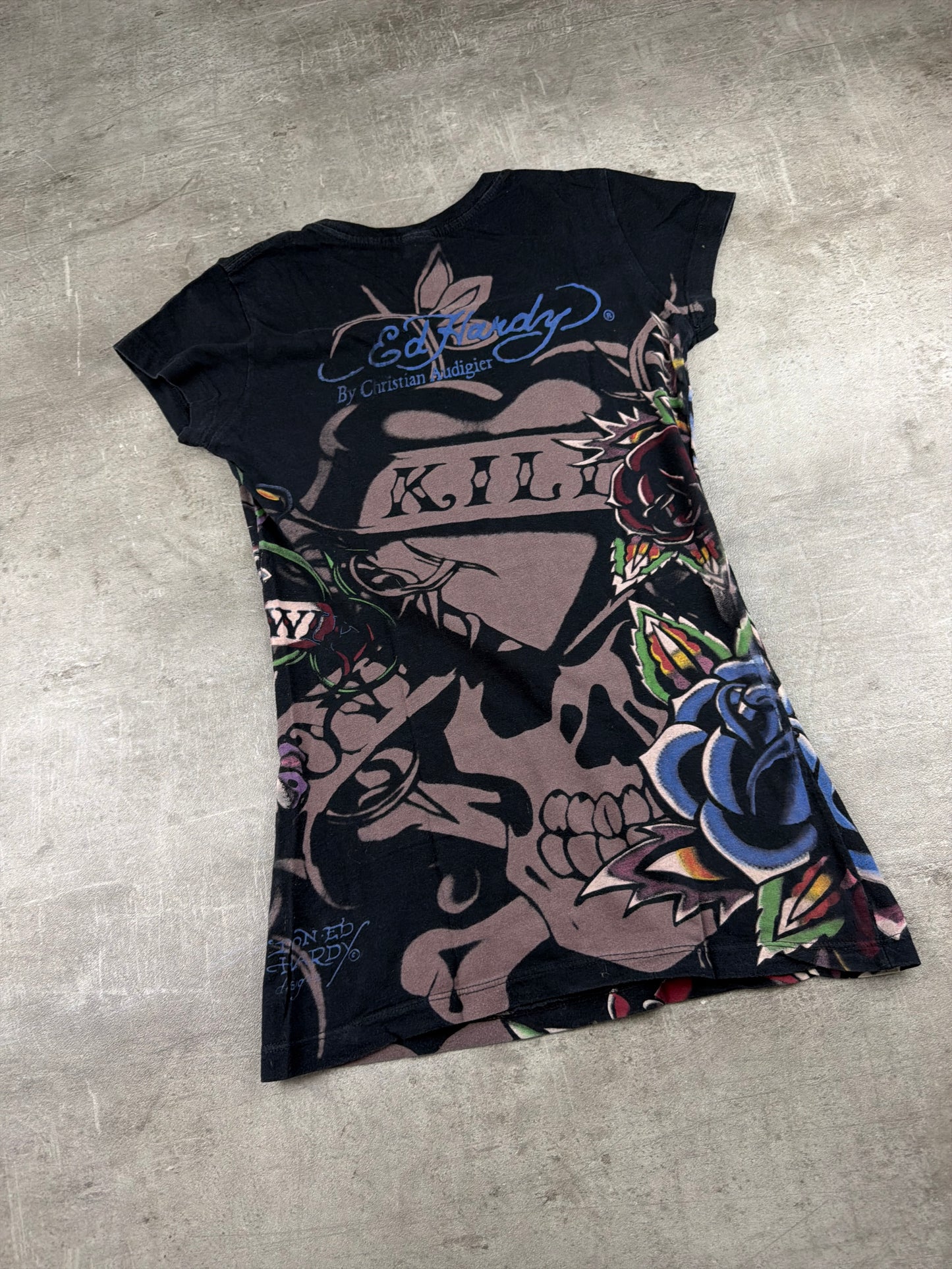 Ed Hardy by Christian Audigier "Love Kills Slowly" Graphic Tee - Black & Multicolor