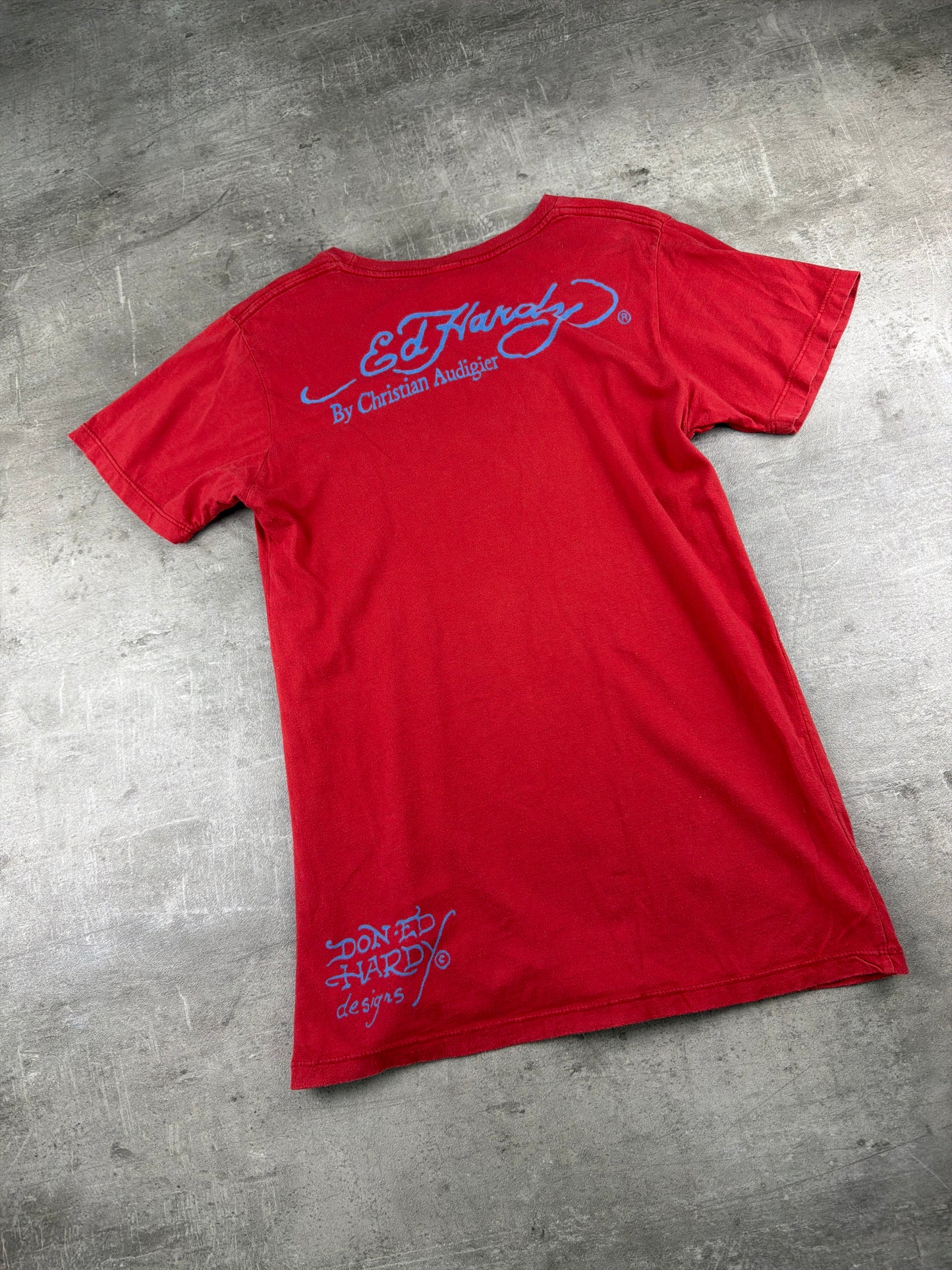 Ed Hardy by Christian Audigier Rhinestone Nurse Graphic Tee - Red