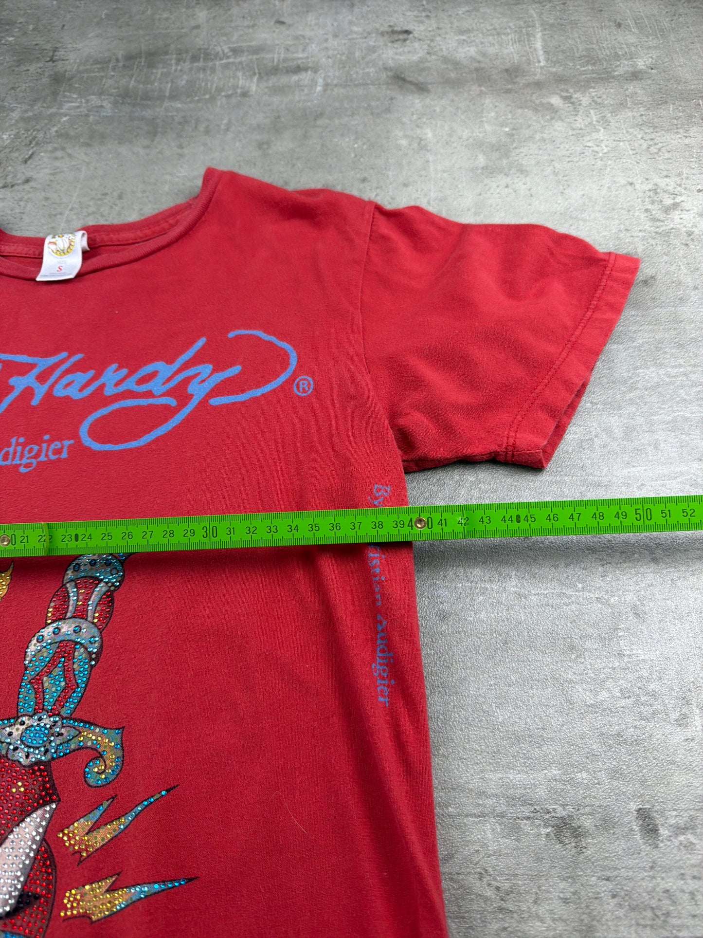 Ed Hardy by Christian Audigier Rhinestone Nurse Graphic Tee - Red