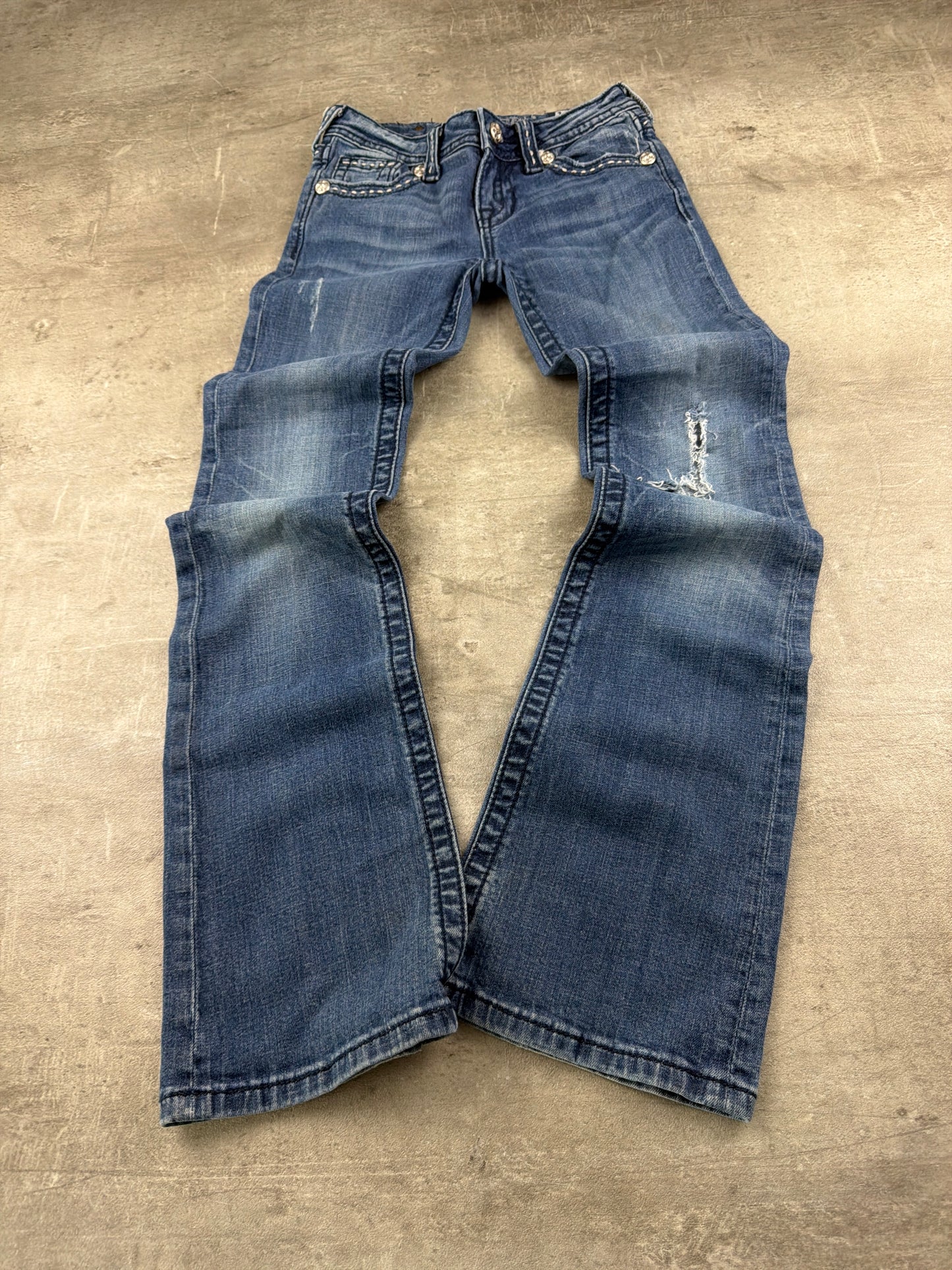 Miss Me Y2K Embellished Rhinestone Flare Denim - Medium Blue Wash