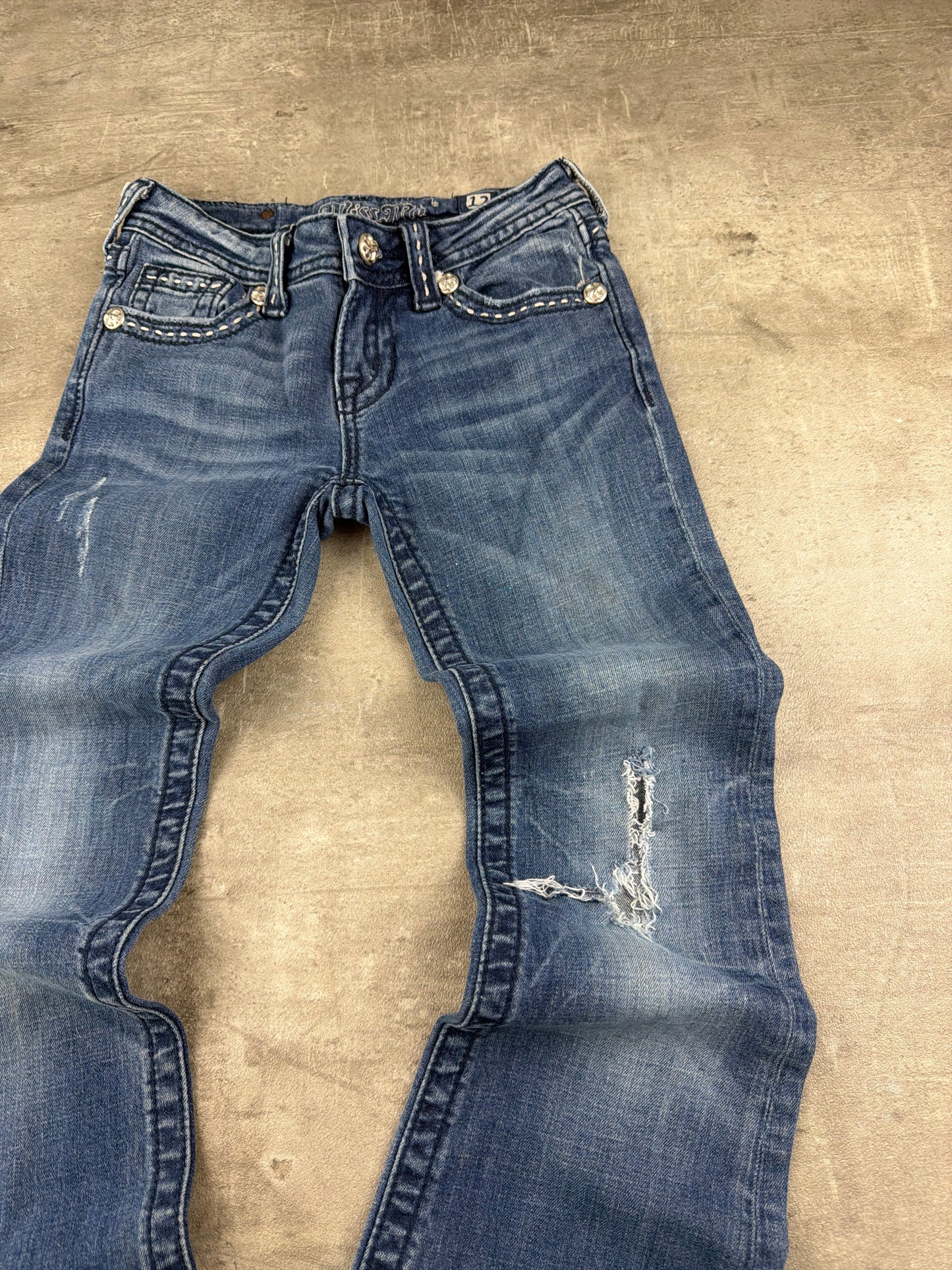 Miss Me Y2K Embellished Rhinestone Flare Denim - Medium Blue Wash