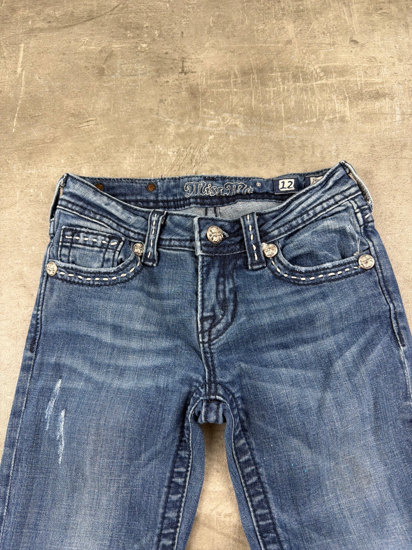 Miss Me Y2K Embellished Rhinestone Flare Denim - Medium Blue Wash