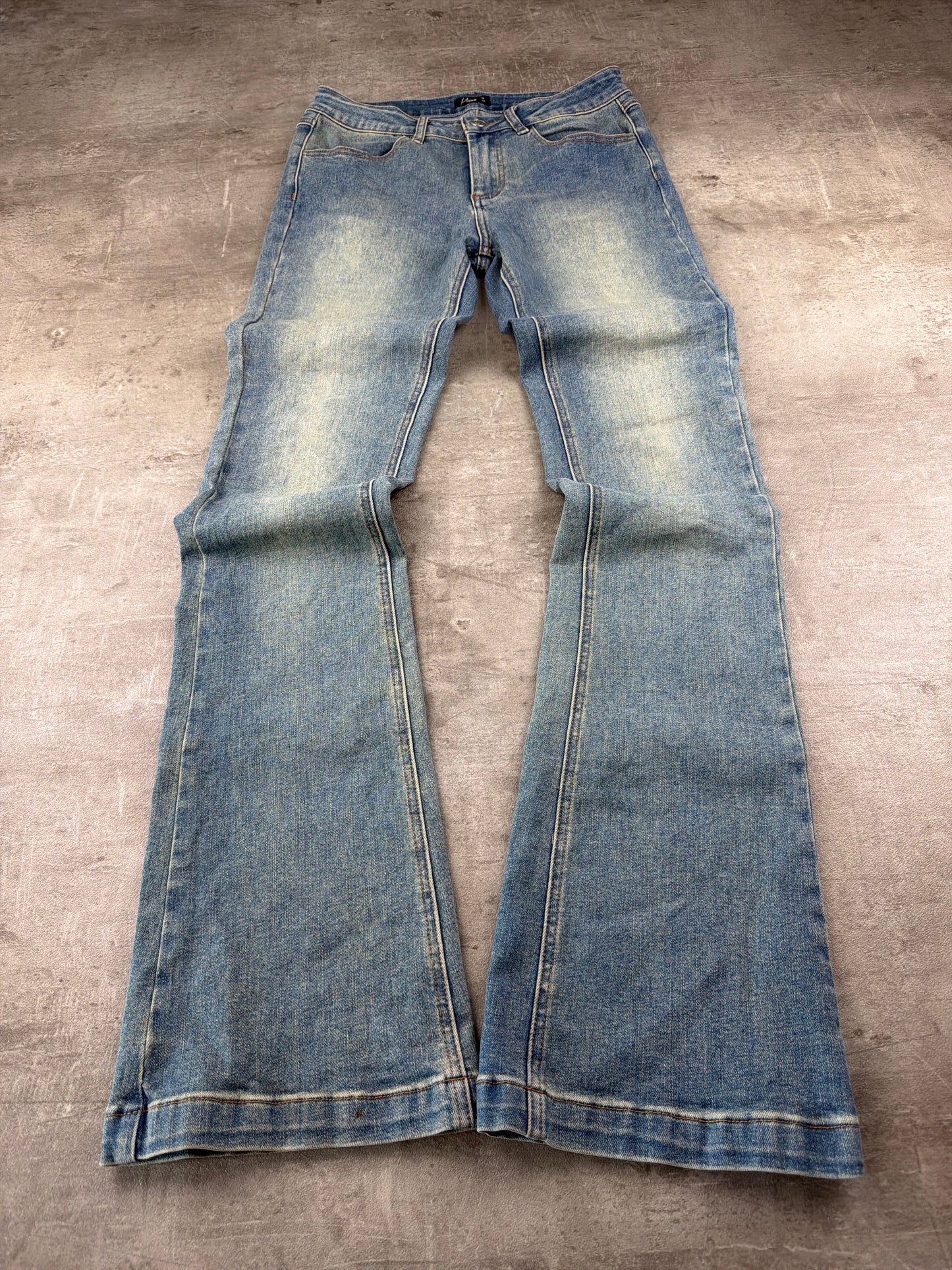 Y2K Cross Rhinestone Bootcut Denim - Light Blue