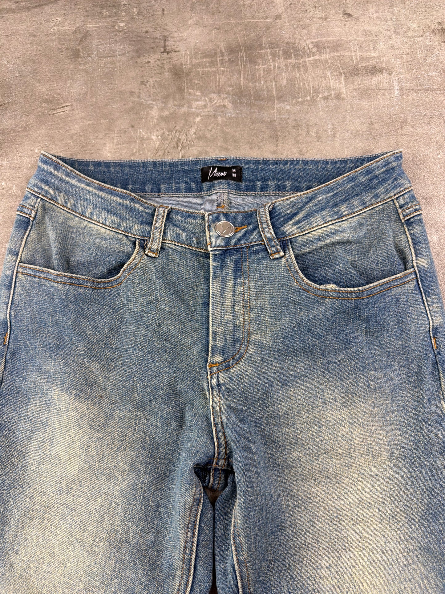 Y2K Cross Rhinestone Bootcut Denim - Light Blue