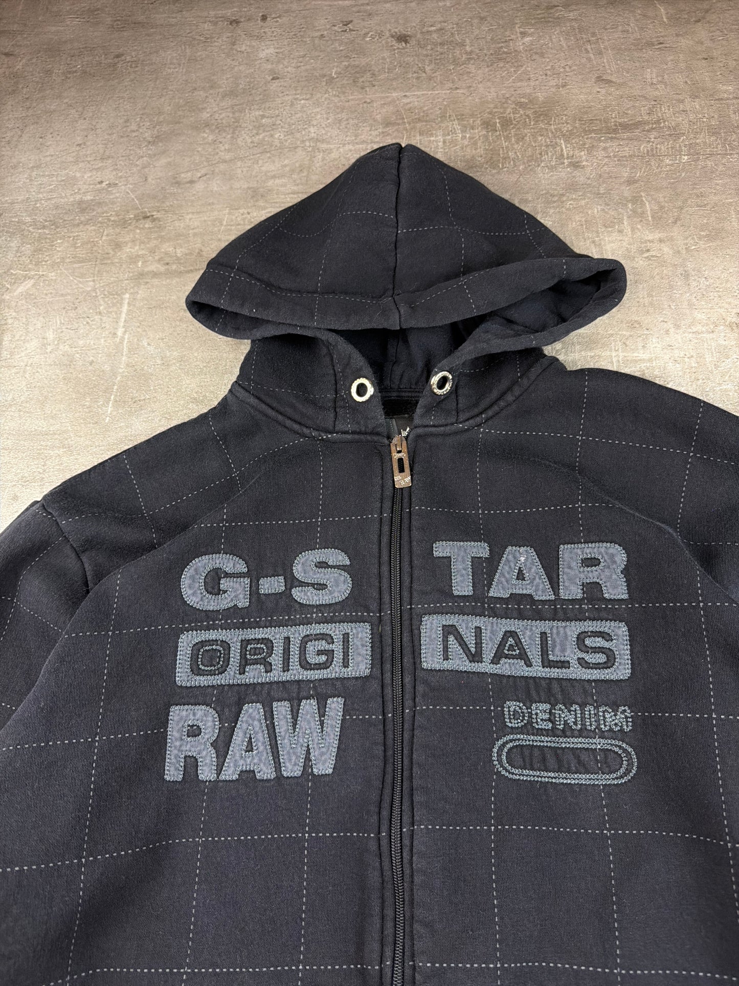 G-Star RAW Vintage "Grid Stitch" Graphic Zip Hoodie - All Black