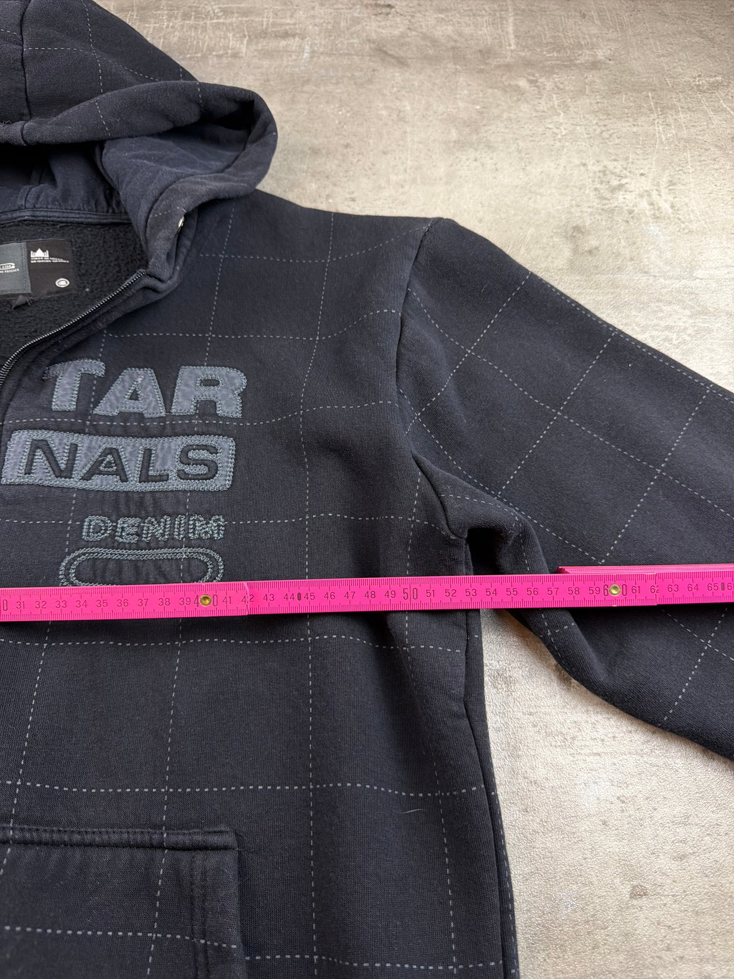 G-Star RAW Vintage "Grid Stitch" Graphic Zip Hoodie - All Black