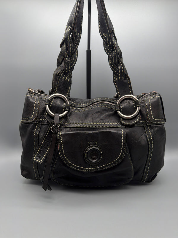 Fossil Vintage Braided Strap Leather Shoulder Bag - Dark Brown