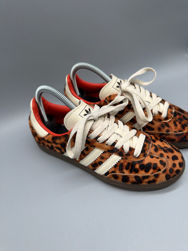 Adidas Samba Leopard Pony Hair Sneaker - Brown / Cream Animal Print