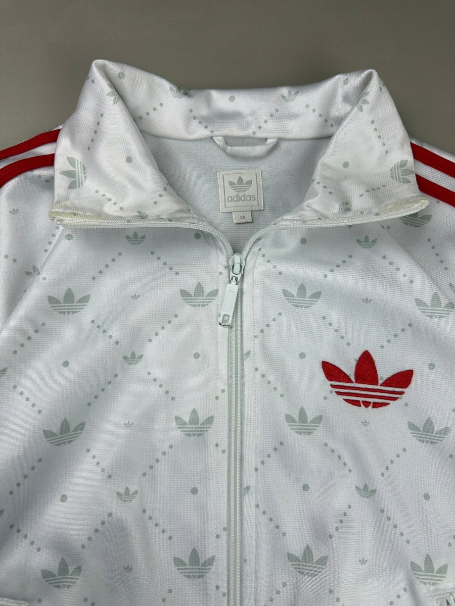 Adidas Vintage Allover Trefoil Monogram Track Jacket - White/Red - Past Pieces