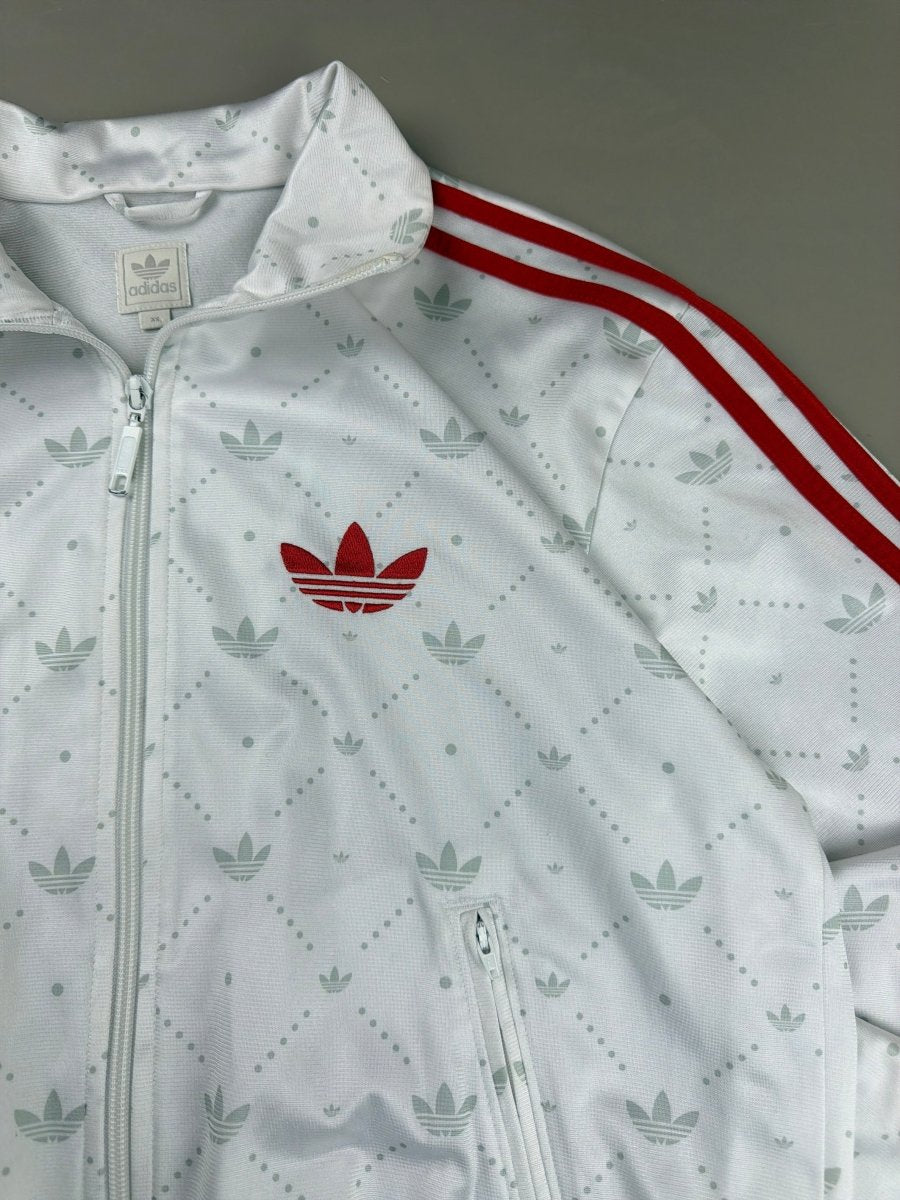 Adidas Vintage Allover Trefoil Monogram Track Jacket - White/Red - Past Pieces