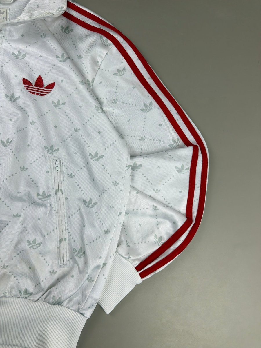 Adidas Vintage Allover Trefoil Monogram Track Jacket - White/Red - Past Pieces