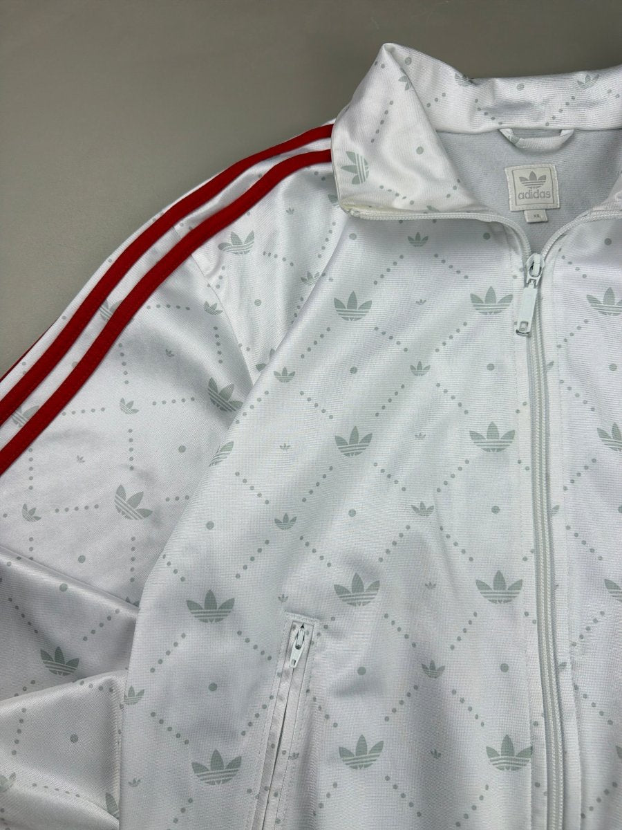 Adidas Vintage Allover Trefoil Monogram Track Jacket - White/Red - Past Pieces