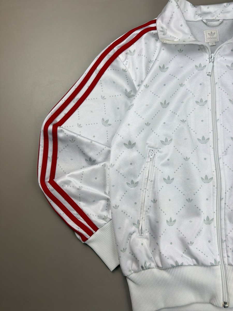 Adidas Vintage Allover Trefoil Monogram Track Jacket - White/Red - Past Pieces
