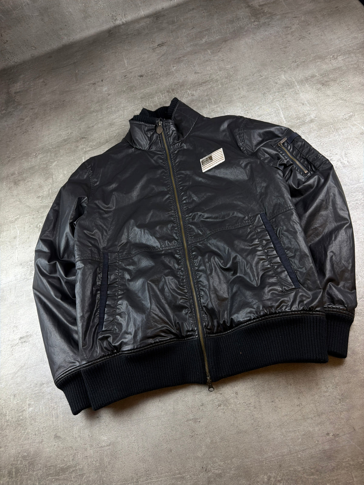 alife & famous Y2K Coated Bomber Jacket - Black / Navy - Past Pieces