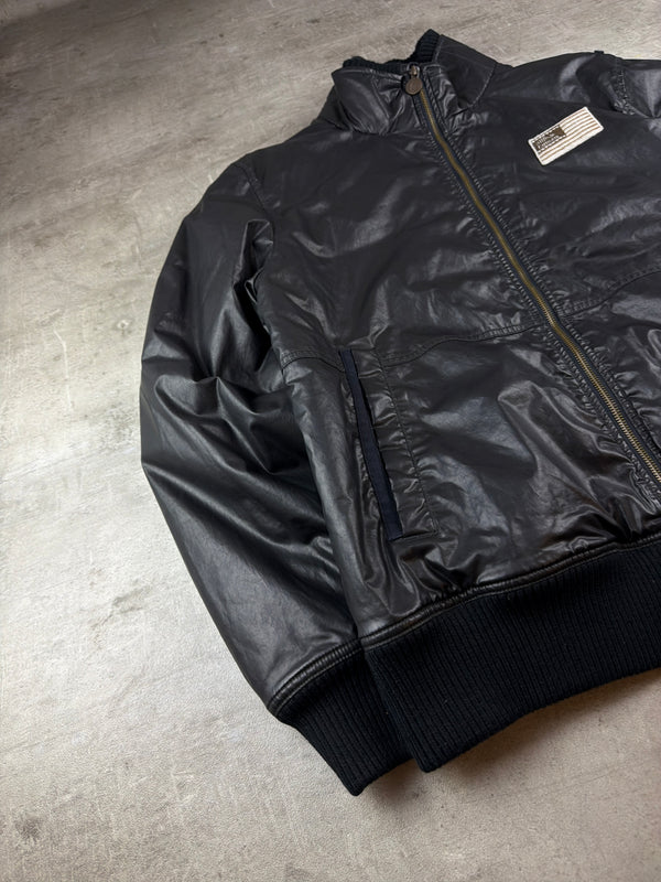 alife & famous Y2K Coated Bomber Jacket - Black / Navy