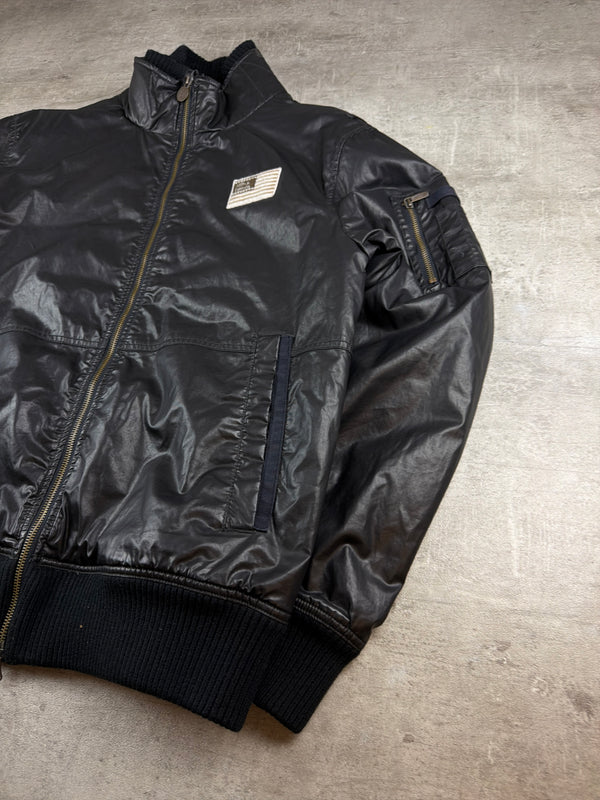 alife & famous Y2K Coated Bomber Jacket - Black / Navy