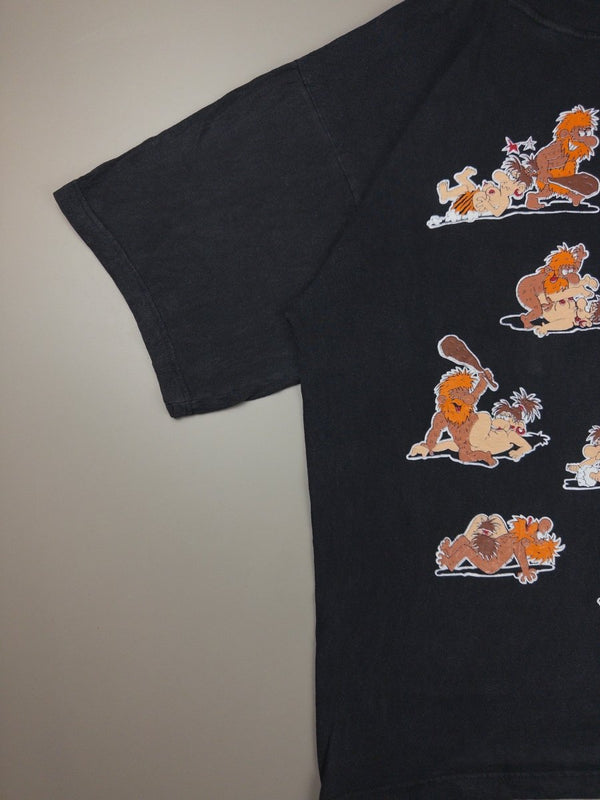 American Style Vintage "Stone Age Kama Sutra" Graphic Tee - Washed Black