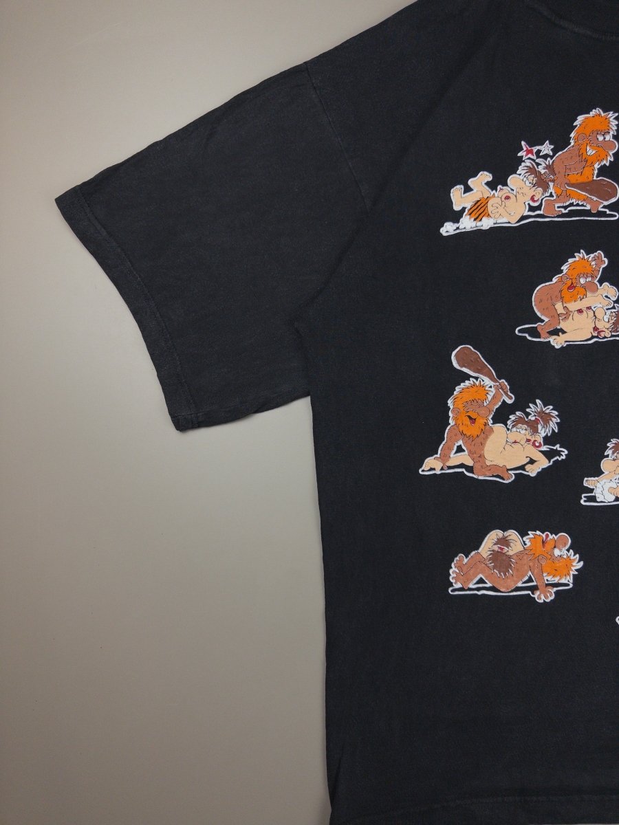 American Style Vintage "Stone Age Kama Sutra" Graphic Tee - Washed Black - Past Pieces