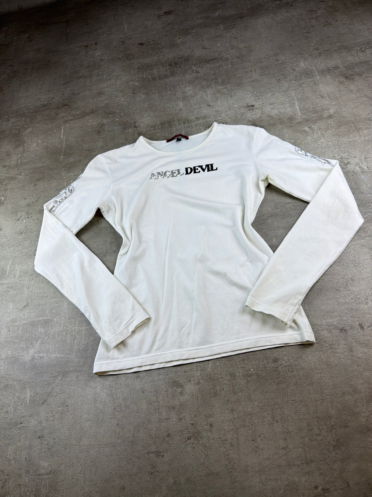 Angel Devil Y2K Sequin Wings Longsleeve - White / Silver - Past Pieces
