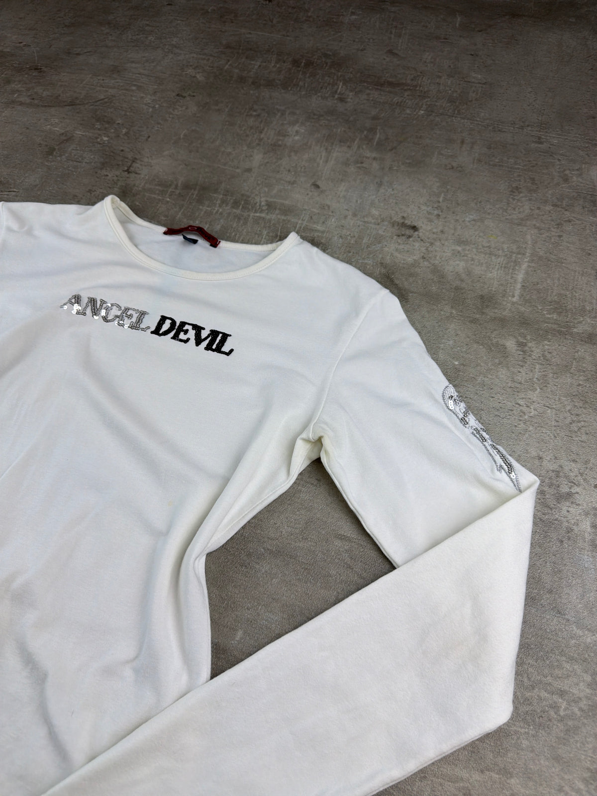 Angel Devil Y2K Sequin Wings Longsleeve - White / Silver - Past Pieces