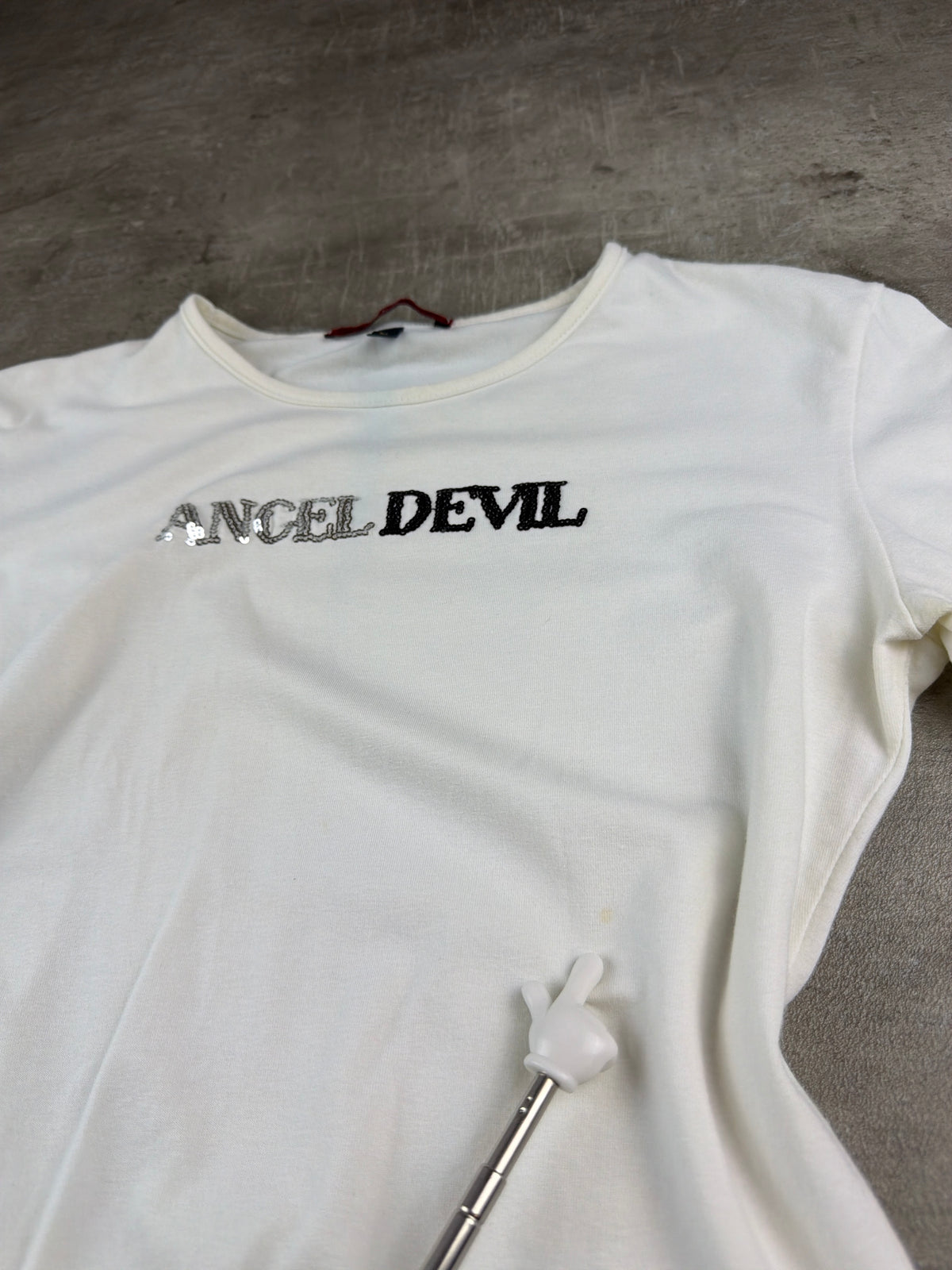 Angel Devil Y2K Sequin Wings Longsleeve - White / Silver - Past Pieces