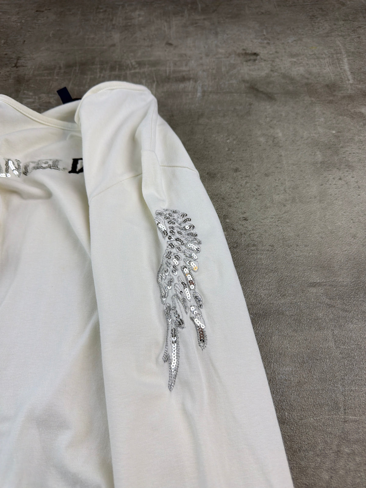 Angel Devil Y2K Sequin Wings Longsleeve - White / Silver - Past Pieces